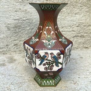 Vintage brass/enamel cloisonné bird vase